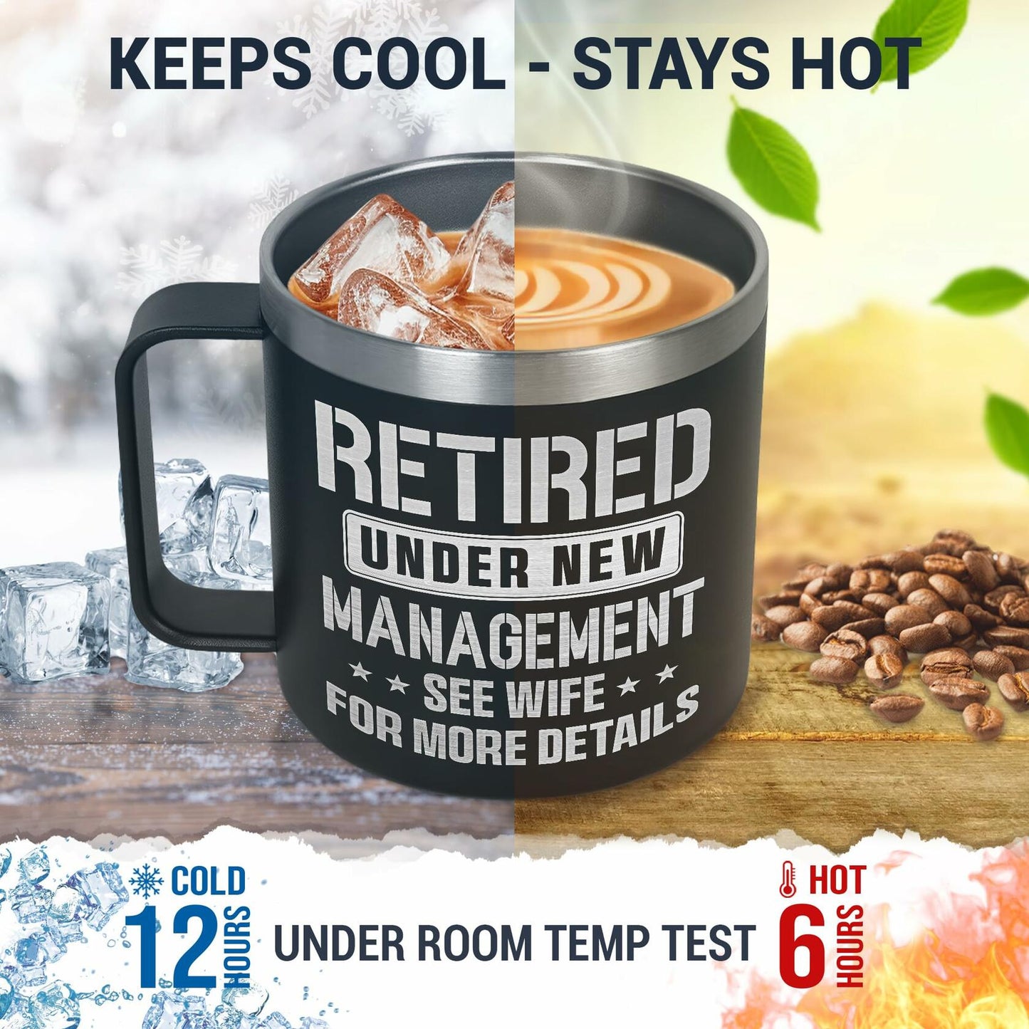 GAUDORA 14oz Stainless Steel Insulated Coffee Mug with Lid - Black Funny