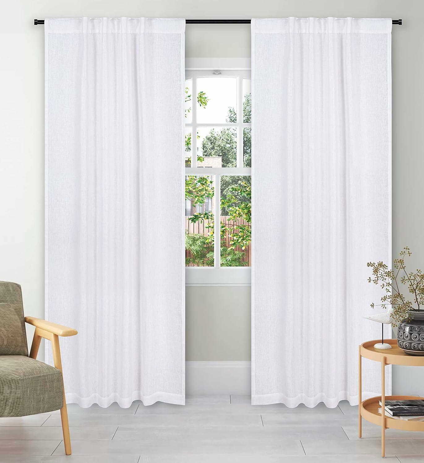 Limecasa Linen White Farmhouse Curtain 50x84 Tab Top Room Darkening 1 Panel