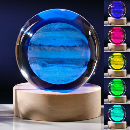 3D Jupiter Planet Glass Crystal Ball 60mm Paperweight Solar System Gift