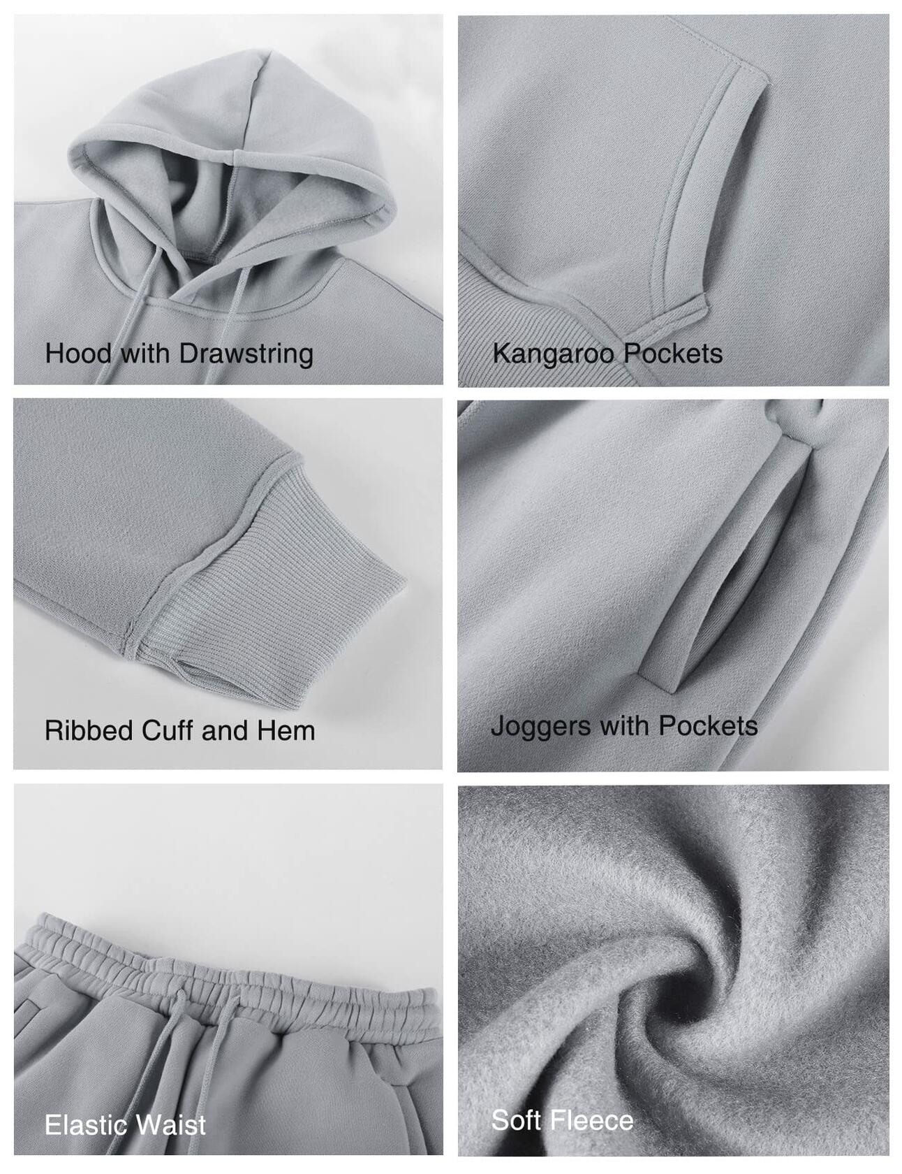 Eisctnd Women Fleece 2 Piece Tracksuit Sweatshirt Jogger Pants LightGrey Size S