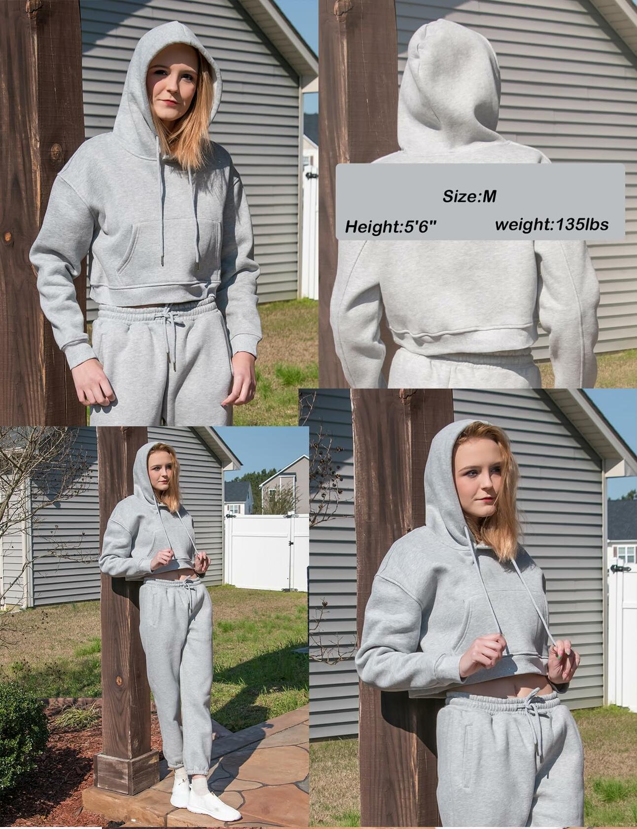 Eisctnd Women Fleece 2 Piece Tracksuit Sweatshirt Jogger Pants LightGrey Size S