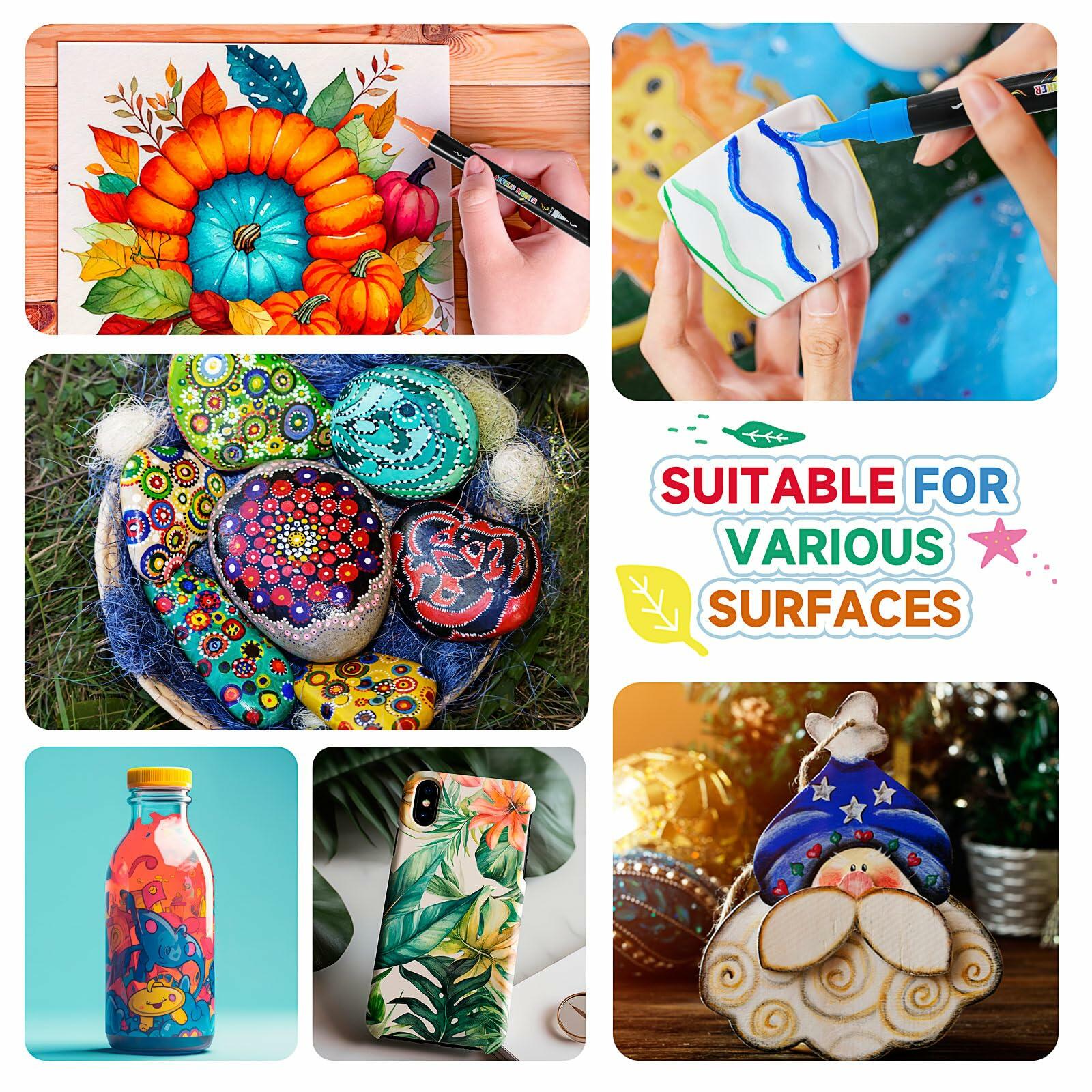 LEMEITU Acrylic Paint Markers Dual Tip 30 Colors for Wood Canvas Stone Crafts