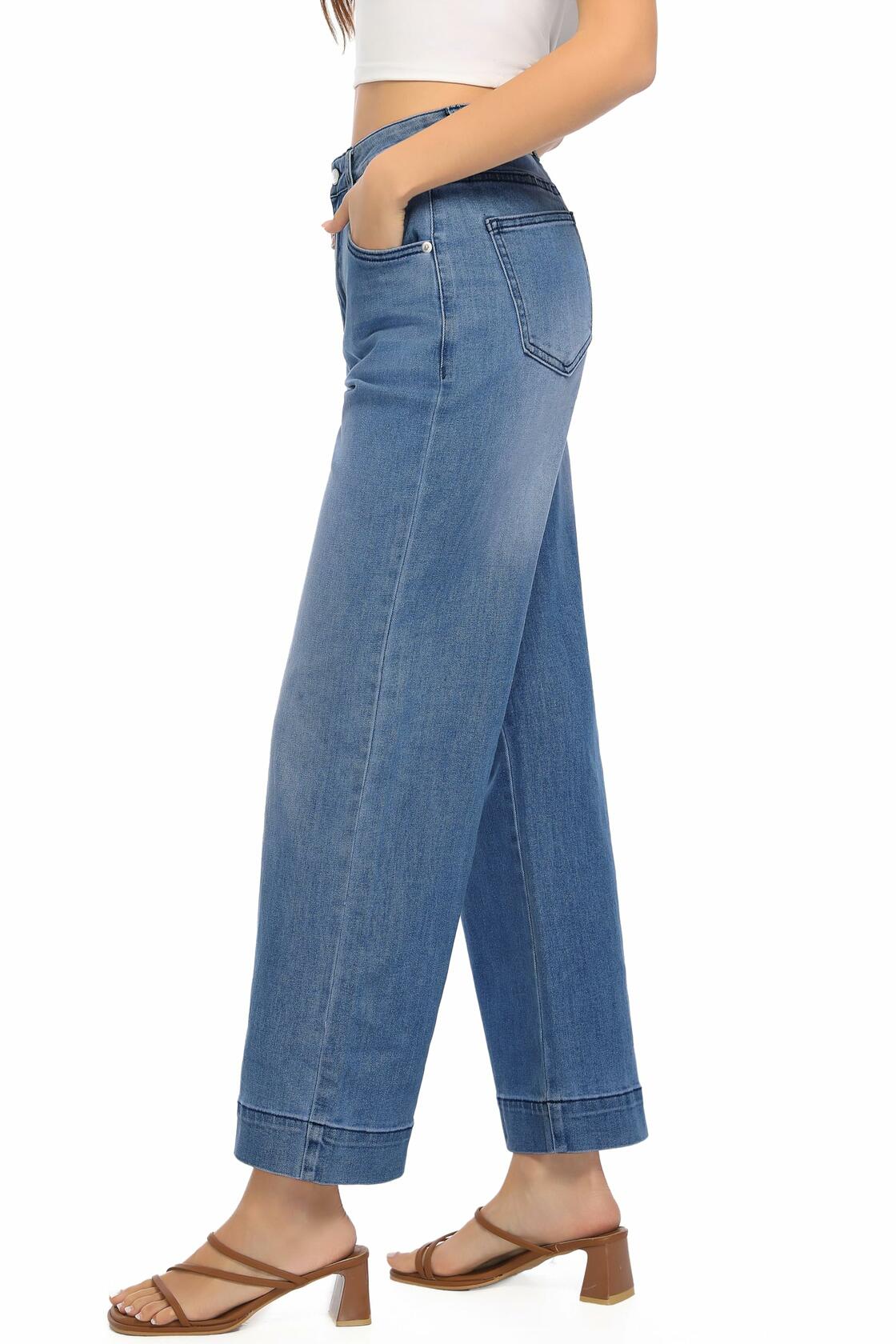 Guaile Womens High Waisted Stretchy Wide Leg Jeans Jean Blue Size 6
