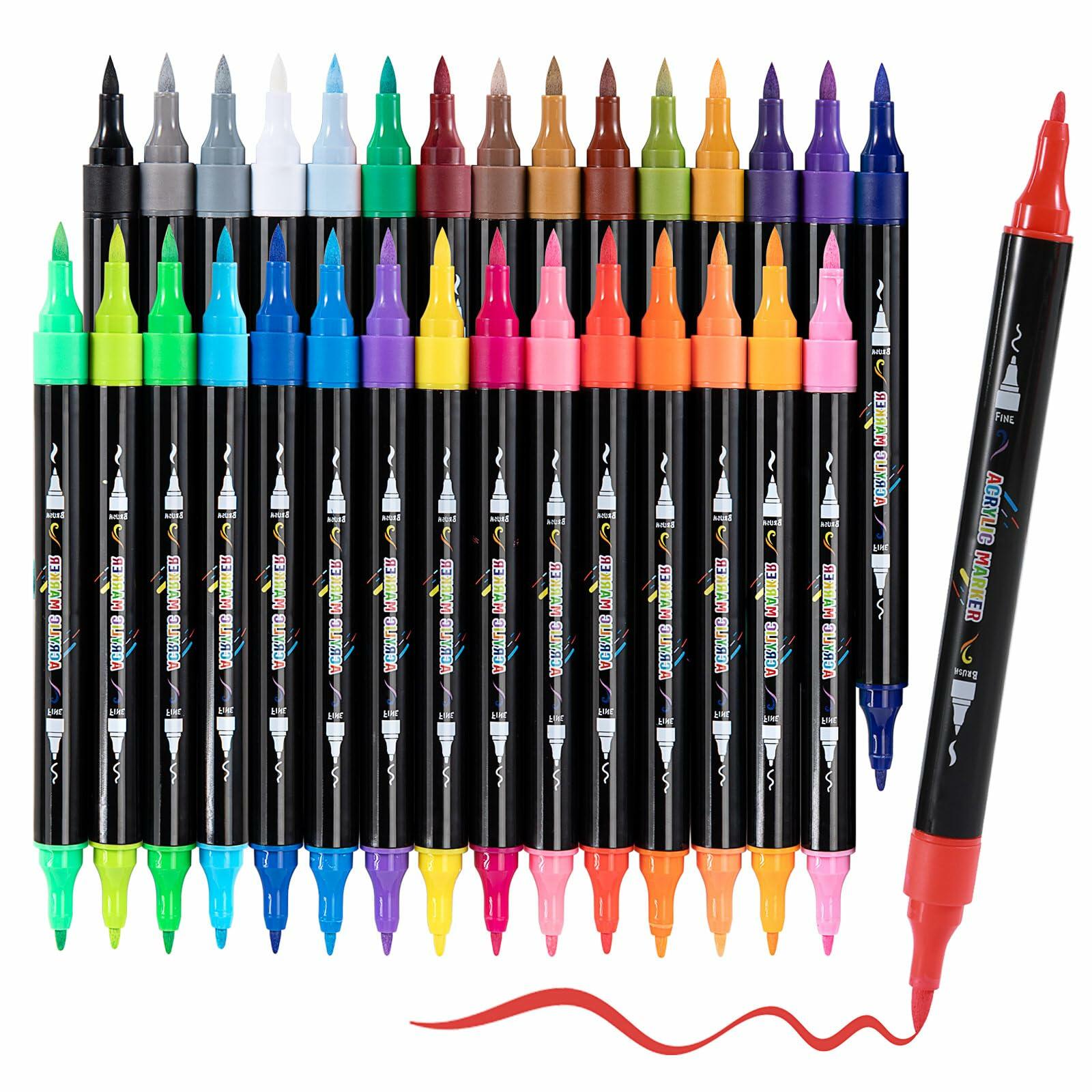 LEMEITU Acrylic Paint Markers Dual Tip 30 Colors for Wood Canvas Stone Crafts