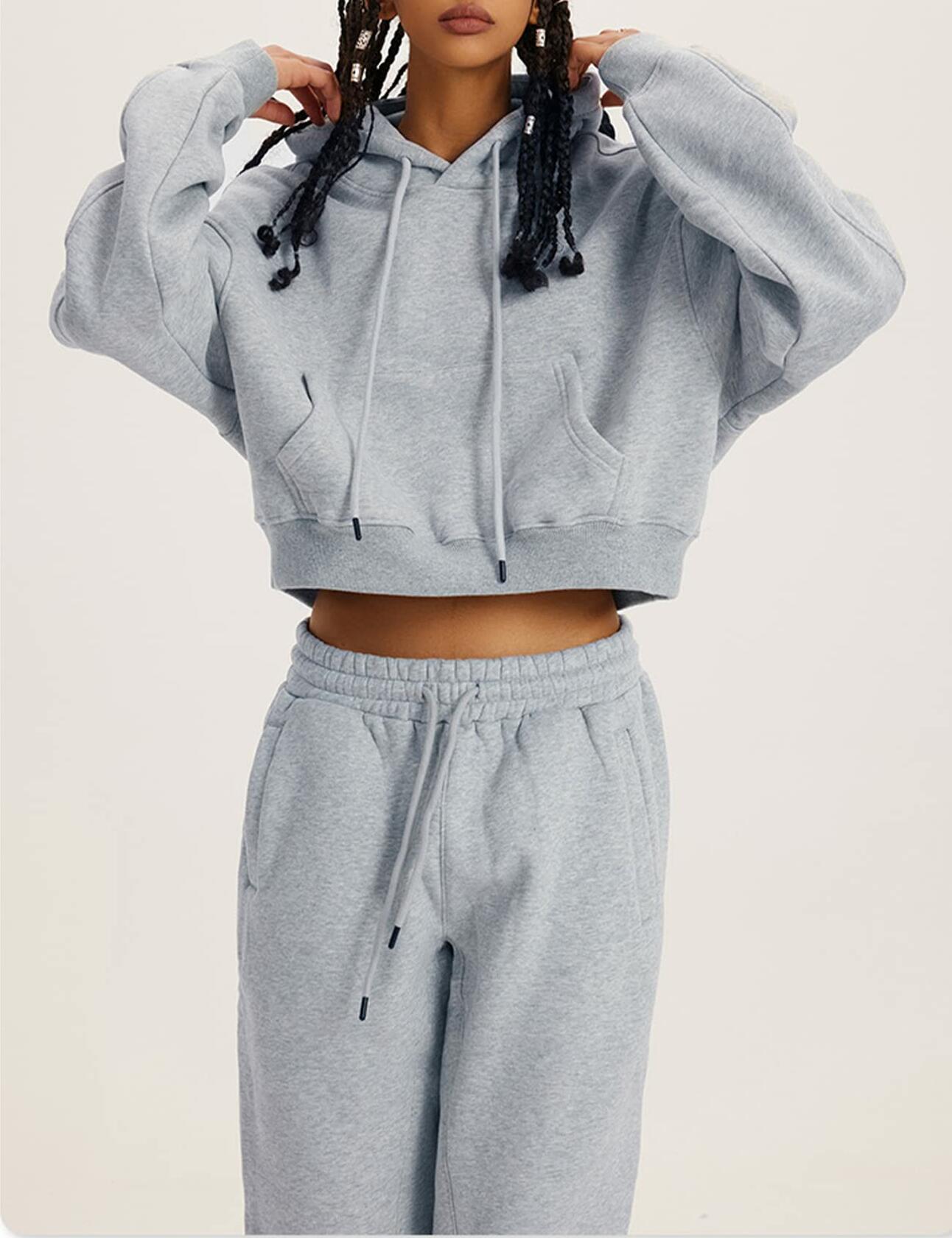 Eisctnd Women Fleece 2 Piece Tracksuit Sweatshirt Jogger Pants LightGrey Size S