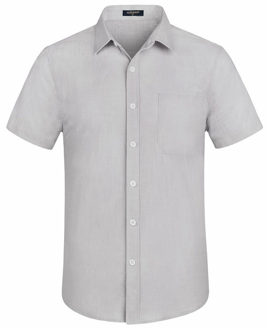 HISDERN Men's Linen Cotton Casual Button Down Shirt Grey Size 4X-Large