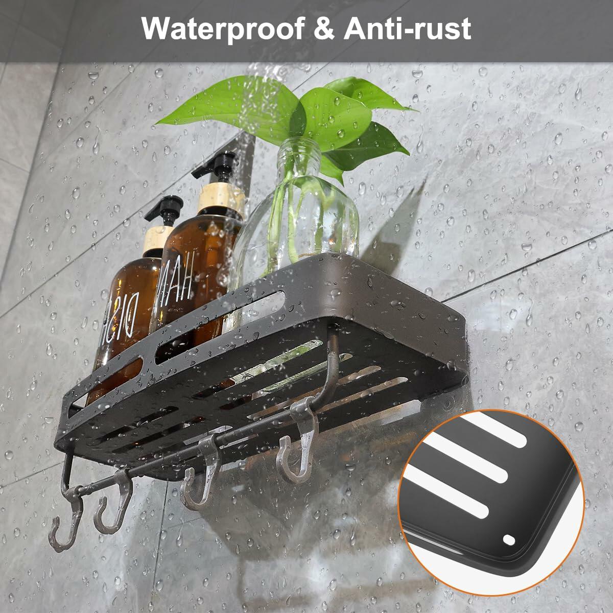 BELICOO Shower Caddy Adhesive Organizer Rustproof Aluminium 2 Pack Silver Black