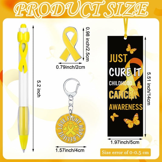 Yaomiao 180 Pcs Gold Ribbon Awareness Gift Set Childhood Cancer Support