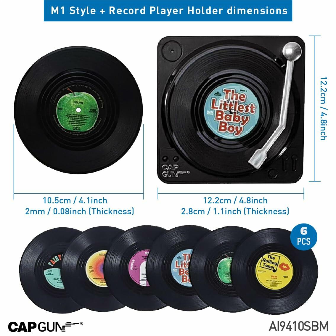 Sufcnire Retro Record Coasters with Vinyl Player Holder Set of 6 M1 Series