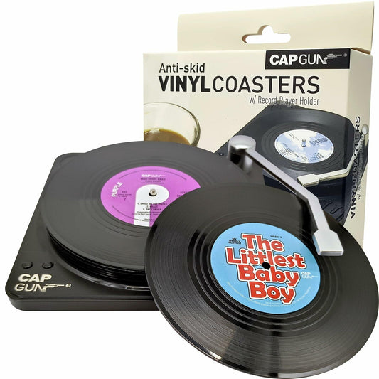 Sufcnire Retro Record Coasters with Vinyl Player Holder Set of 6 M1 Series
