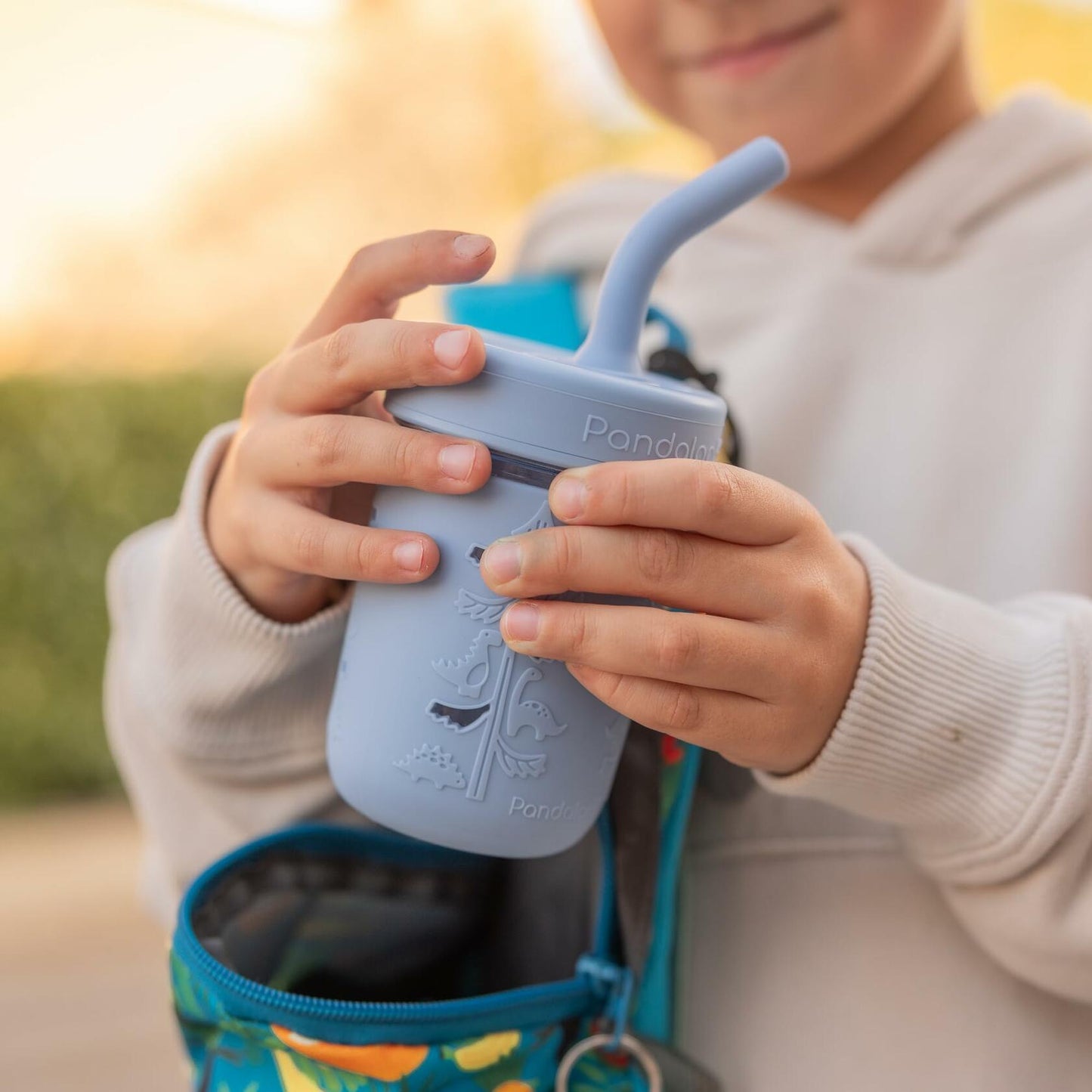 Pandaloo Mason Jar Toddler Cup 8oz Spill-Proof Glass Tumbler 4 Pack Blue