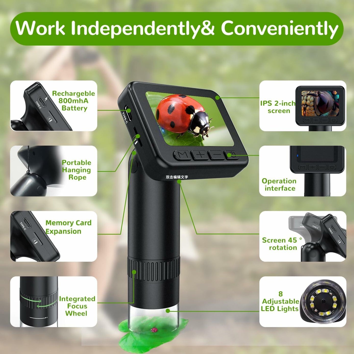 IMICHI Kids Microscope 50X-1000X 2" IPS HD Screen 2-31MP Photos Black