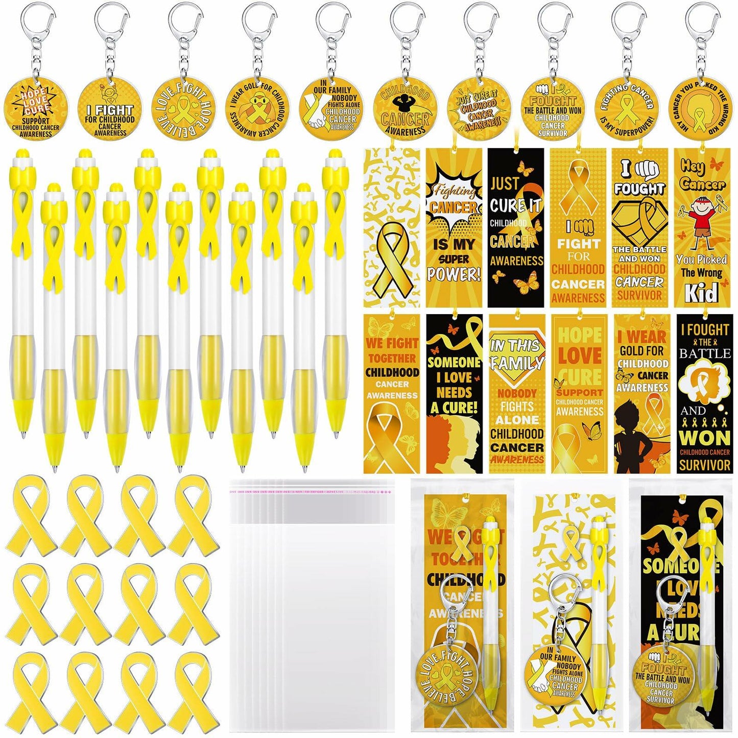 Yaomiao 180 Pcs Gold Ribbon Awareness Gift Set Childhood Cancer Support