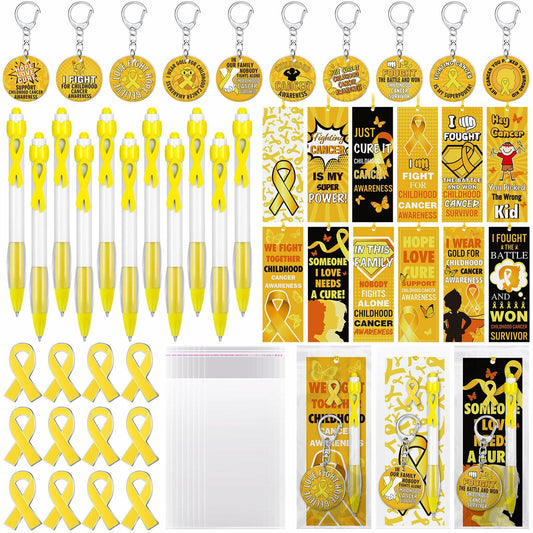 Yaomiao 180 Pcs Gold Ribbon Awareness Gift Set Childhood Cancer Support