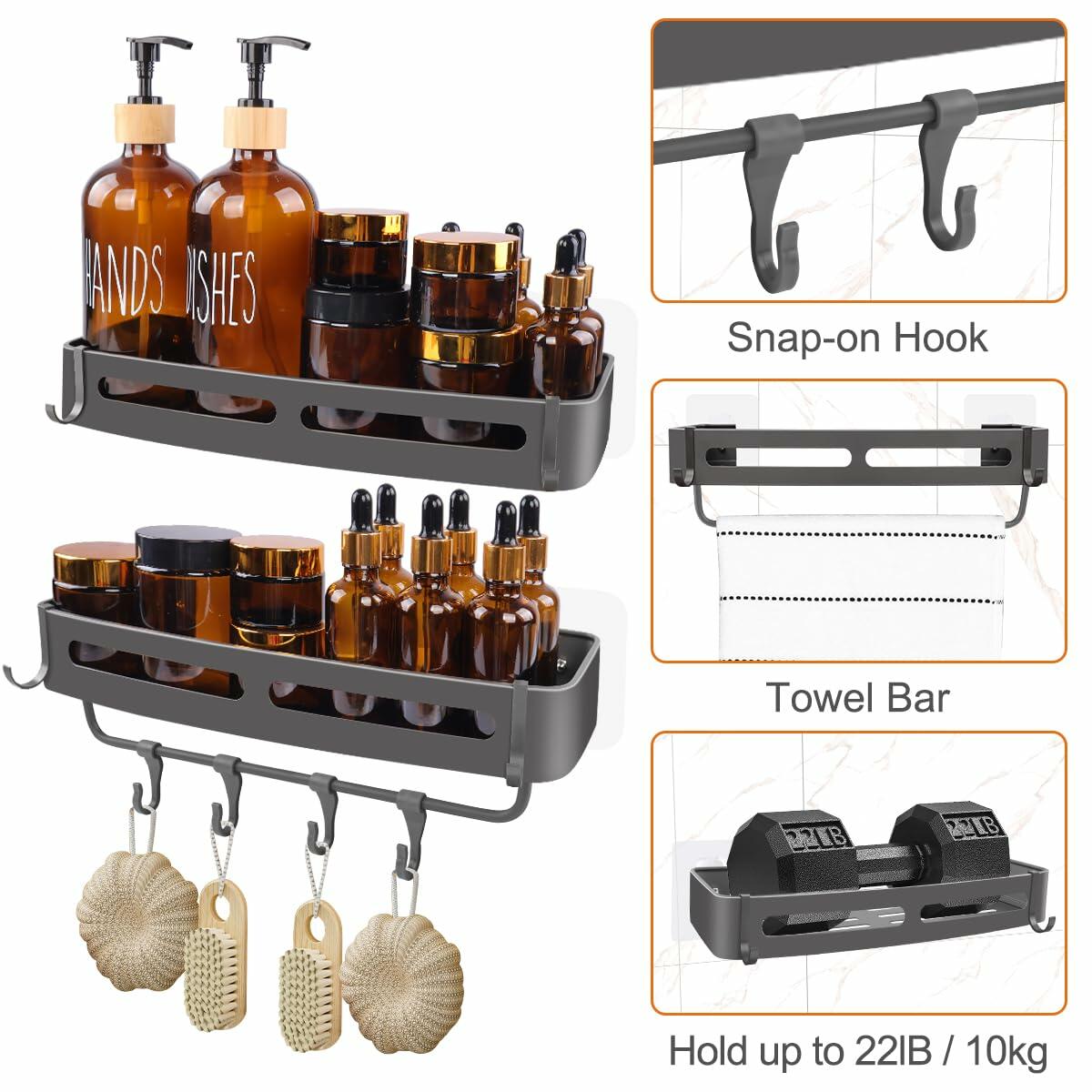 BELICOO Shower Caddy Adhesive Organizer Rustproof Aluminium 2 Pack Silver Black