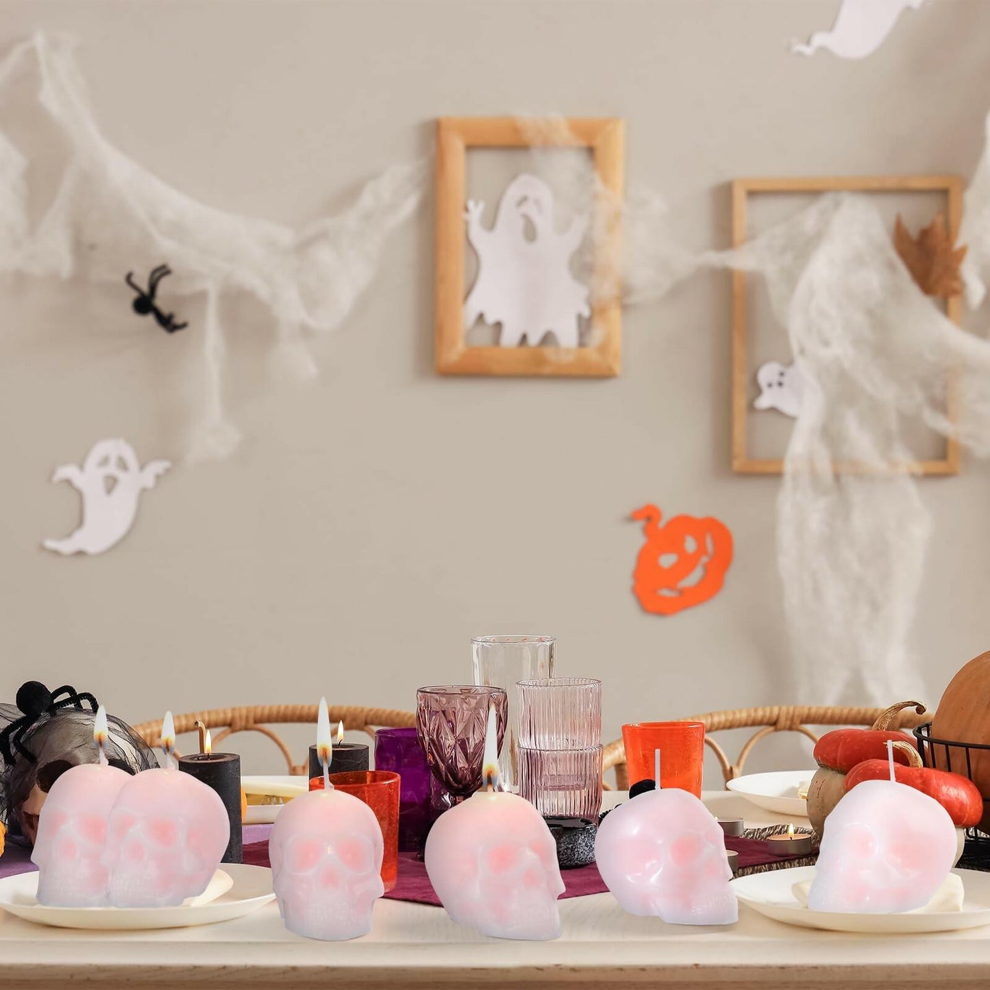 Nuanchu Halloween Skull Candles 6 Pack Large Light Pink Pastel Paraffin Wax