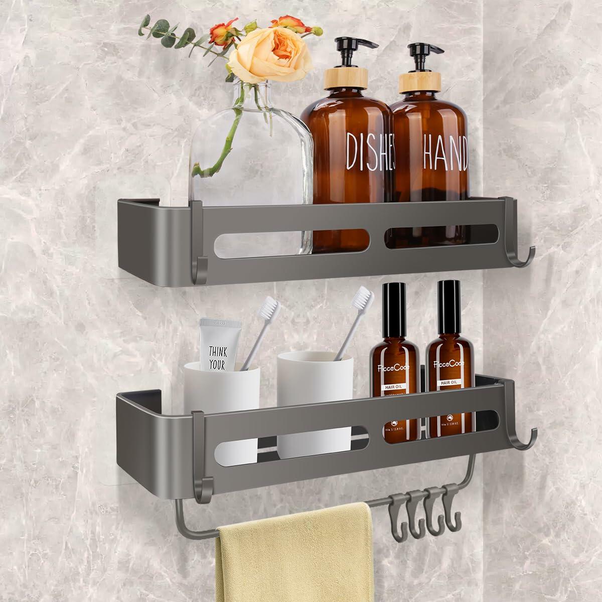BELICOO Shower Caddy Adhesive Organizer Rustproof Aluminium 2 Pack Silver Black