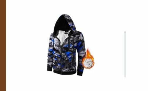 OHSNMAKSL Men's Sherpa Fleece Hoodie Jacket Blue Camo Size XL