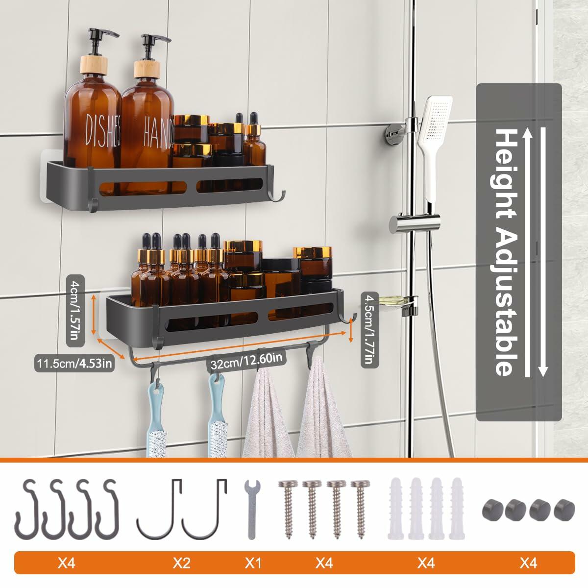 BELICOO Shower Caddy Adhesive Organizer Rustproof Aluminium 2 Pack Silver Black