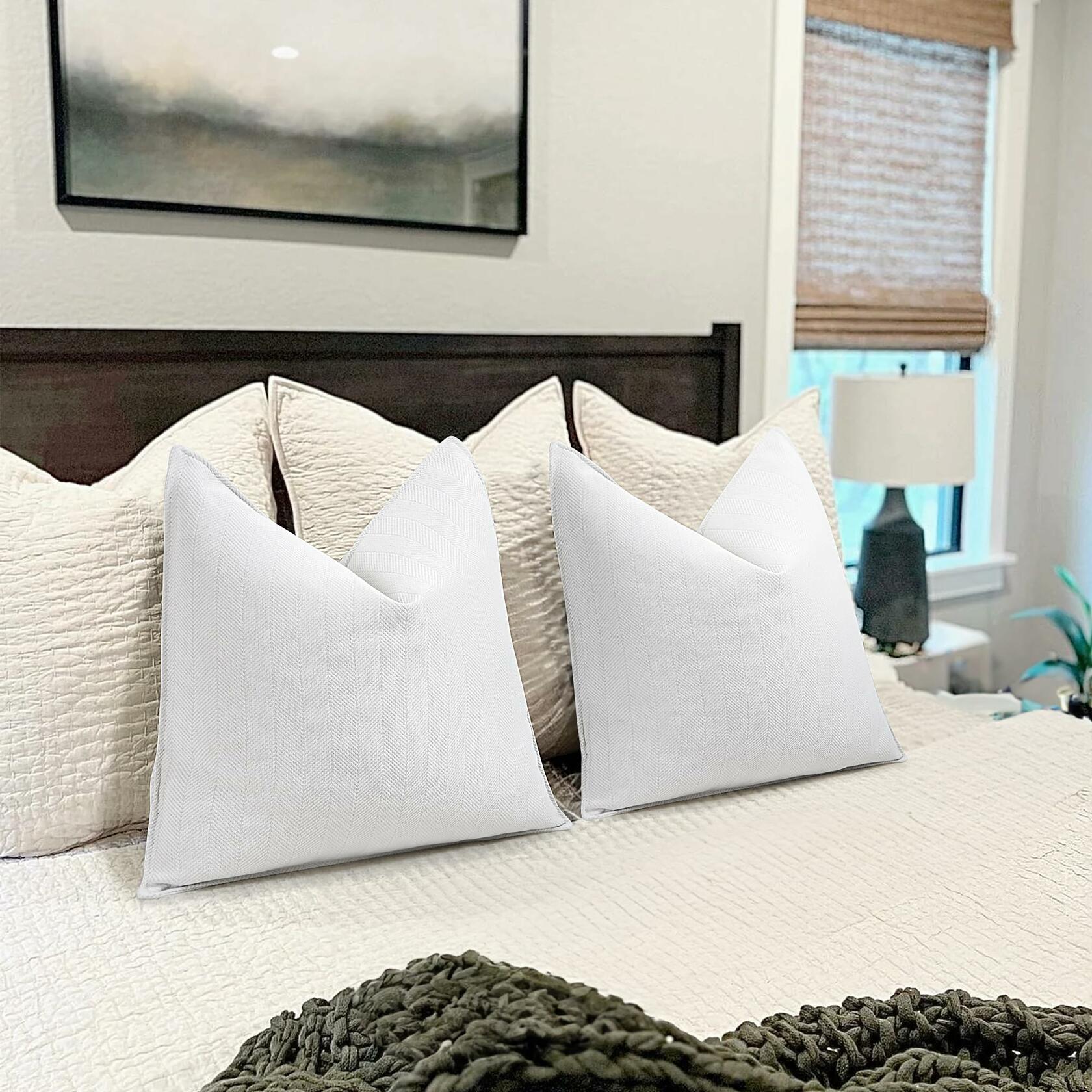 ZWJD Chenille Throw Pillow Covers Cream 24x24 Set of 2 Soft Decorative