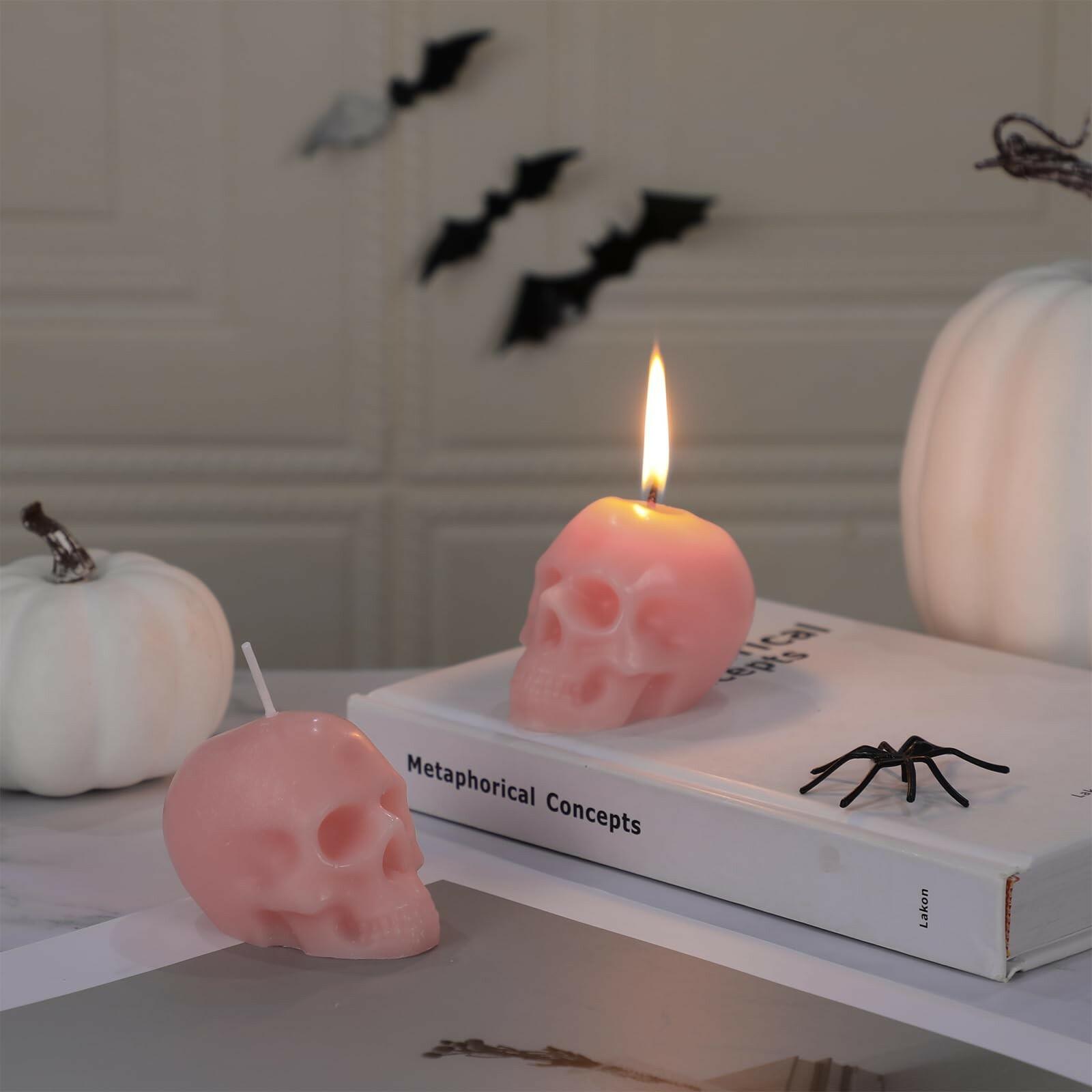 Nuanchu Halloween Skull Candles 6 Pack Large Light Pink Pastel Paraffin Wax