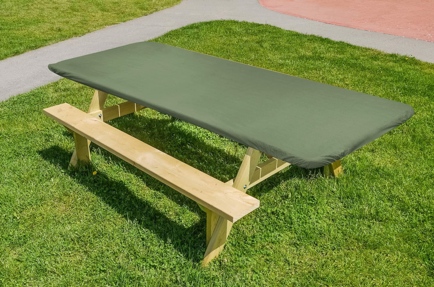 Covers for the Home Elastic Vinyl Fitted Table Cover Basketweave Green 5'x30"