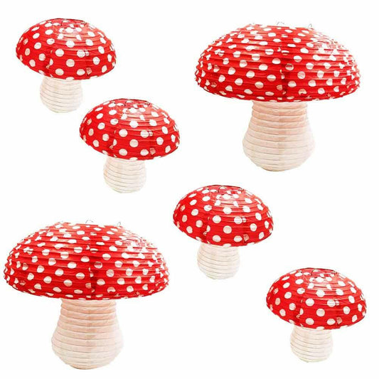 Lotus Mann 6PCS 14" Red Mushroom Lanterns Fairy Tale Party Decor