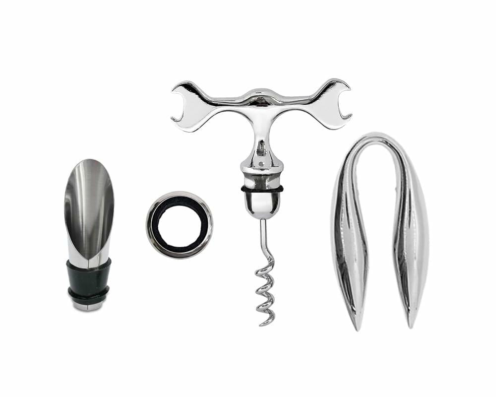 Lutong 3-in-1 T Bar Spanner Corkscrew Wine Opener Set Chrome Zinc 1 Count
