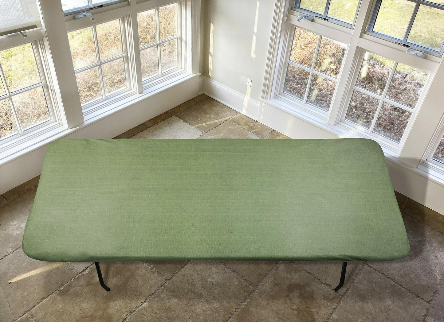 Covers for the Home Elastic Vinyl Fitted Table Cover Basketweave Green 5'x30"