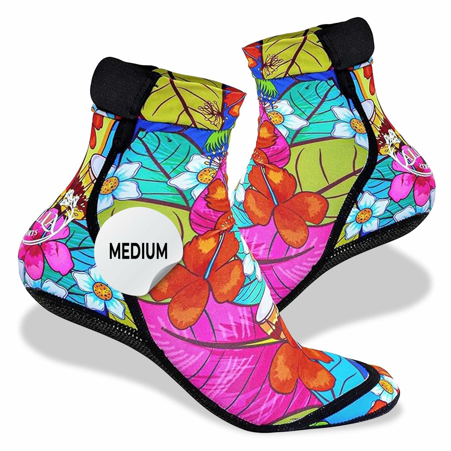 CallaSports Neoprene Beach Socks Water Sand Socks Hawaiian Flowers Size L