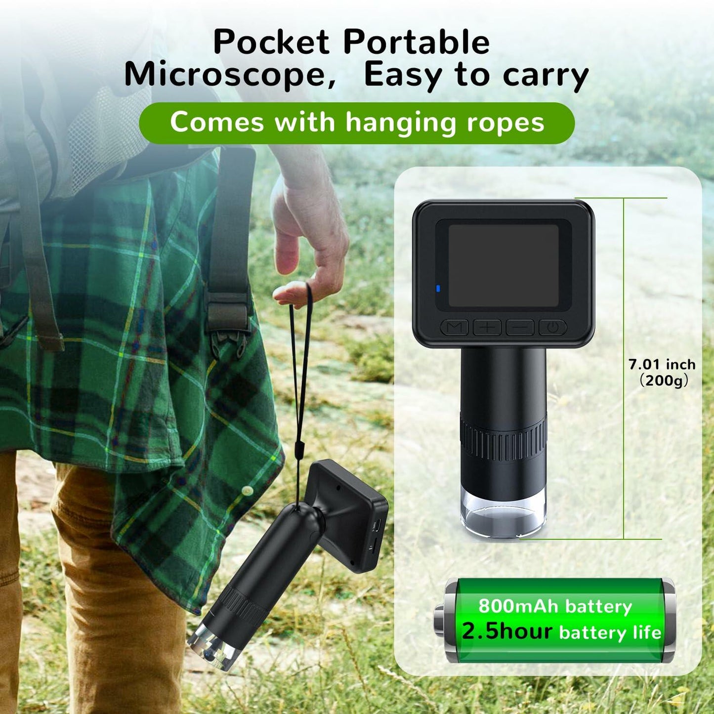 IMICHI Kids Microscope 50X-1000X 2" IPS HD Screen 2-31MP Photos Black