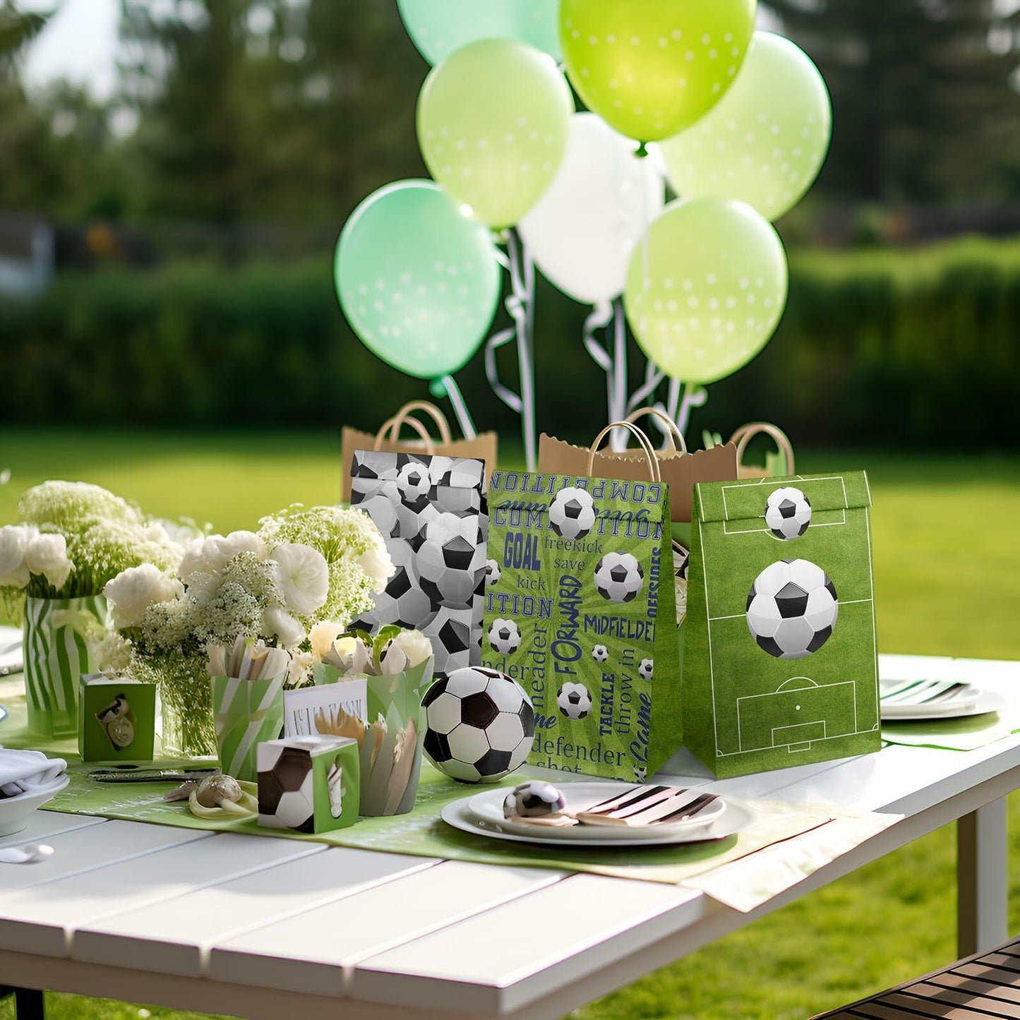 Outego Soccer Party Favor Bags with Stickers 24 Count Green Paper Soccer