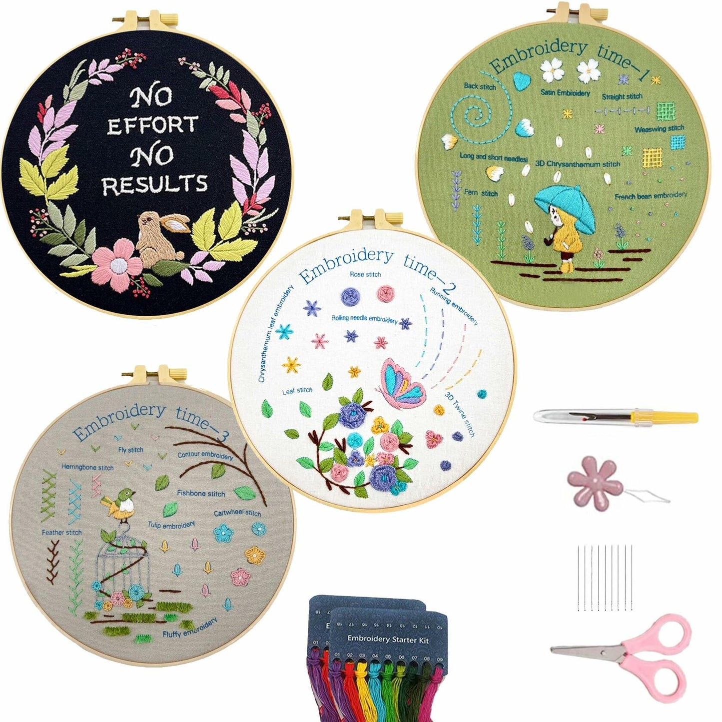 Tophywin 4 Pack Embroidery Kit Floral DIY with Hoop Threads Tools Good times