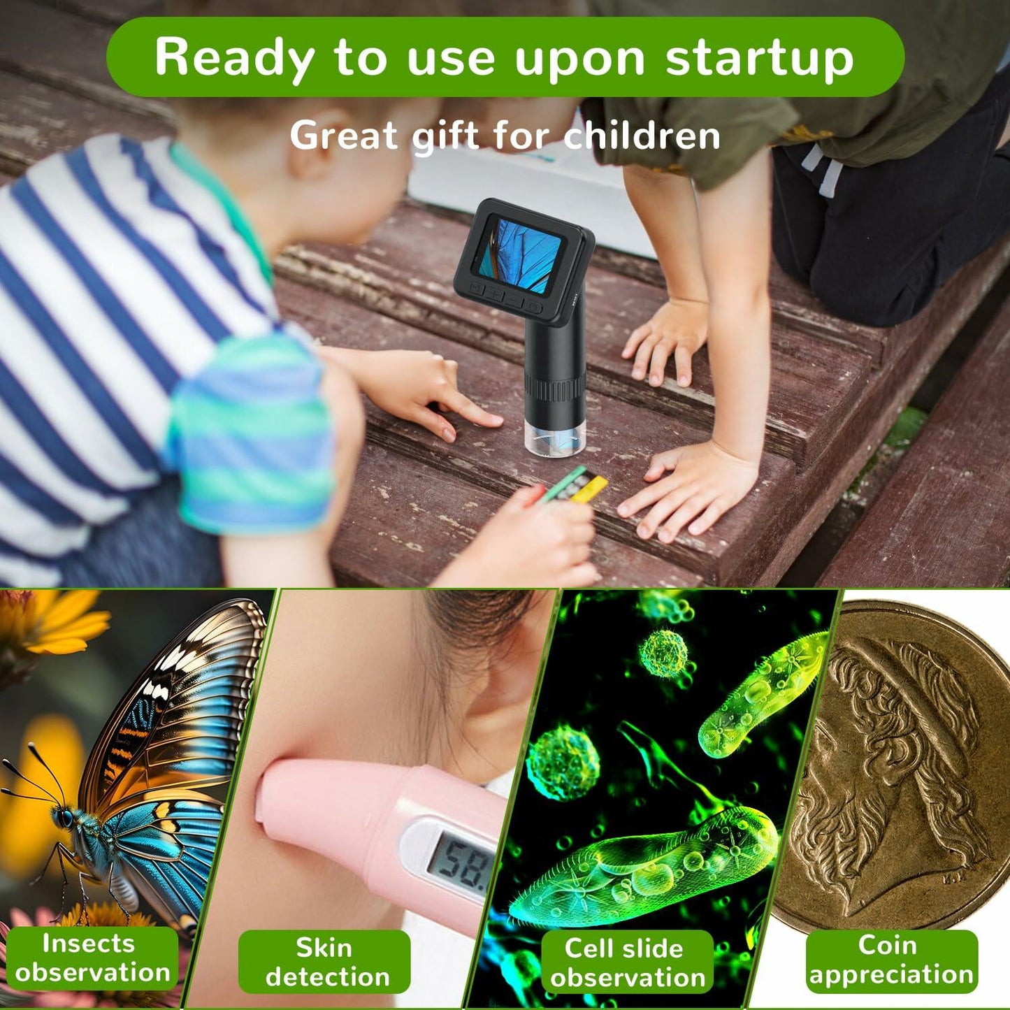 IMICHI Kids Microscope 50X-1000X 2" IPS HD Screen 2-31MP Photos Black