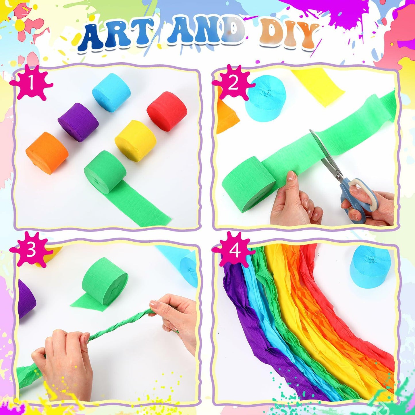 Pasimy 62 Pc 3D Colorful Rainbow Bulletin Board Set DIY Crepe Paper Rolls