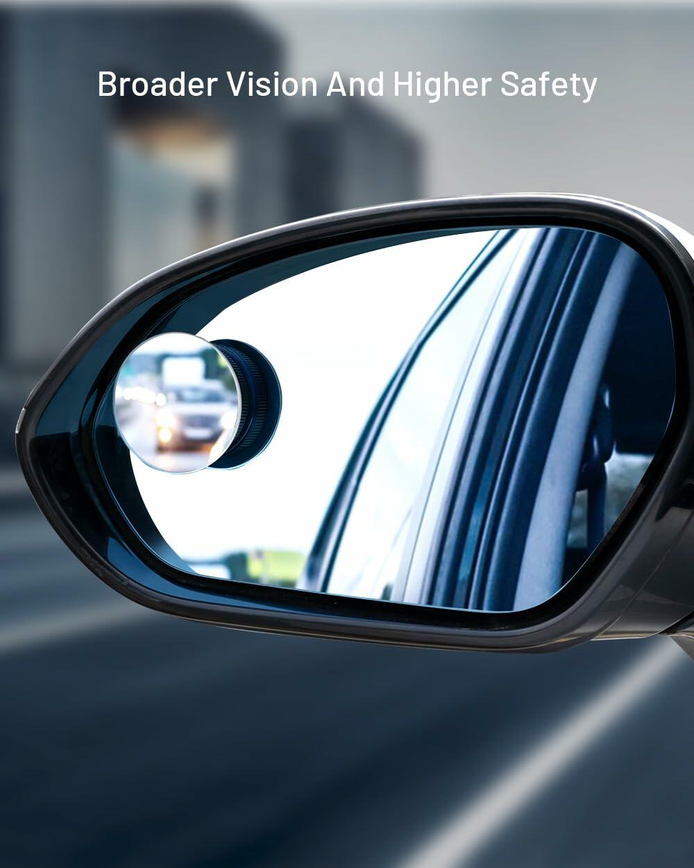 WildAuto Blind Spot Mirrors 2 Pack Round Frameless HD Glass Black 2"