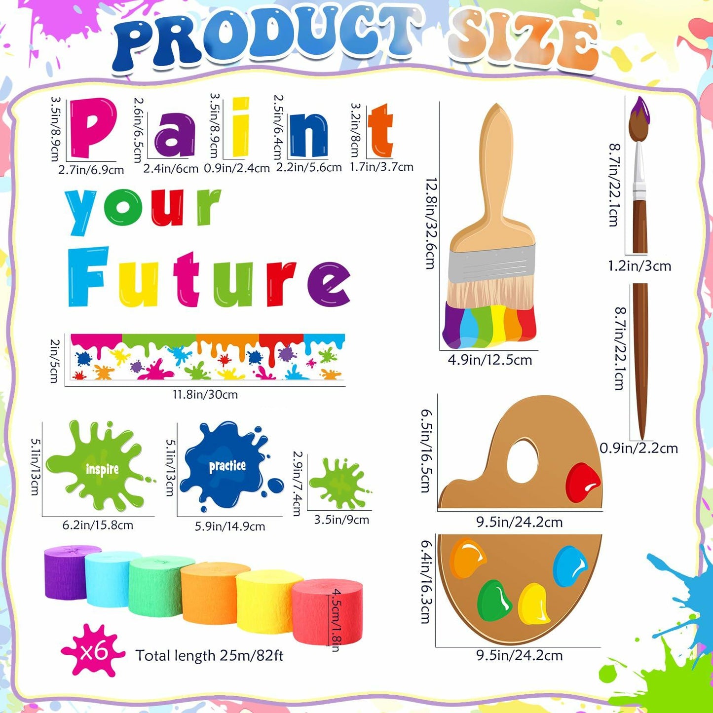 Pasimy 62 Pc 3D Colorful Rainbow Bulletin Board Set DIY Crepe Paper Rolls