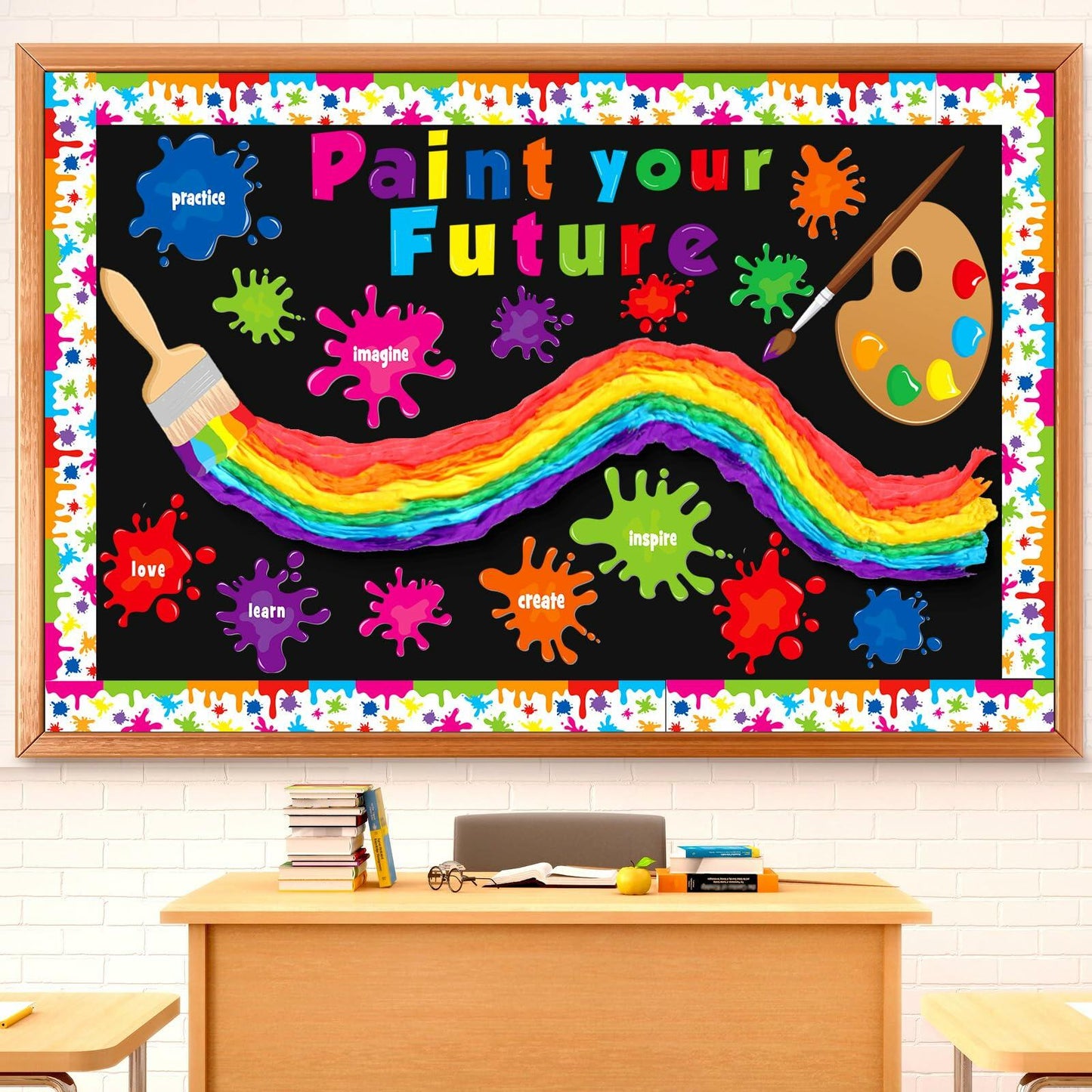 Pasimy 62 Pc 3D Colorful Rainbow Bulletin Board Set DIY Crepe Paper Rolls