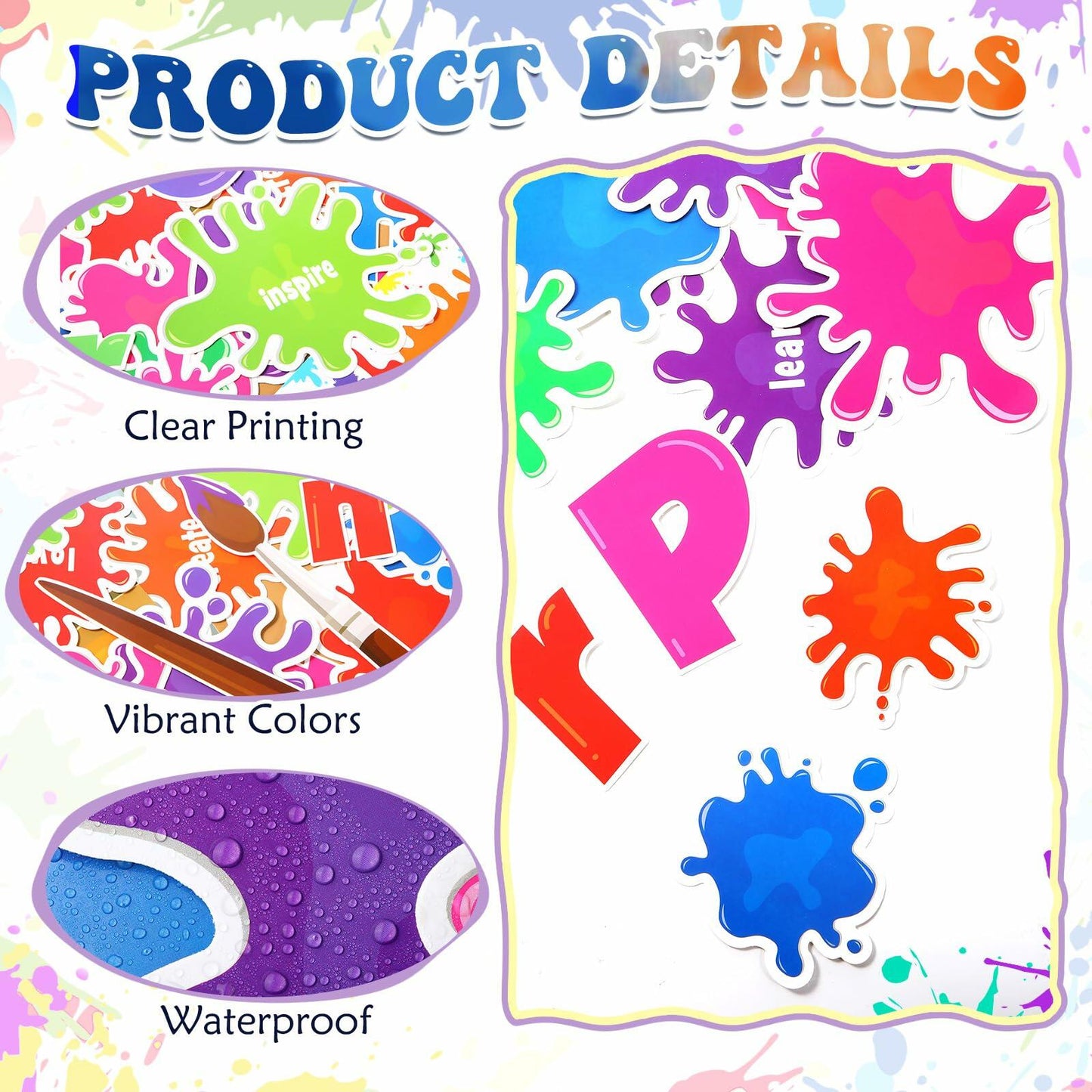 Pasimy 62 Pc 3D Colorful Rainbow Bulletin Board Set DIY Crepe Paper Rolls