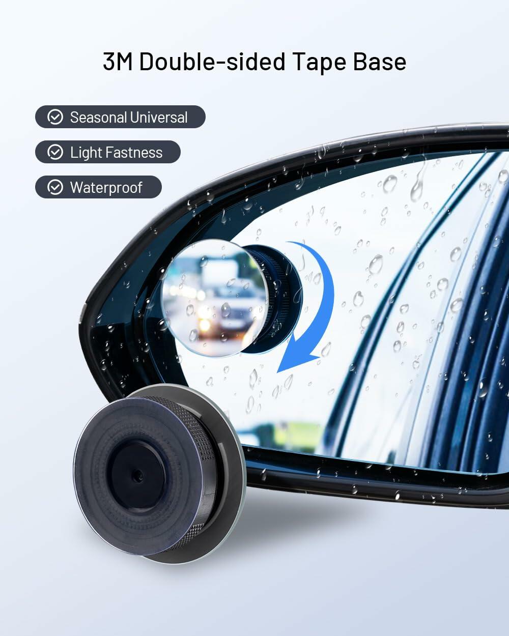 WildAuto Blind Spot Mirrors 2 Pack Round Frameless HD Glass Black 2"