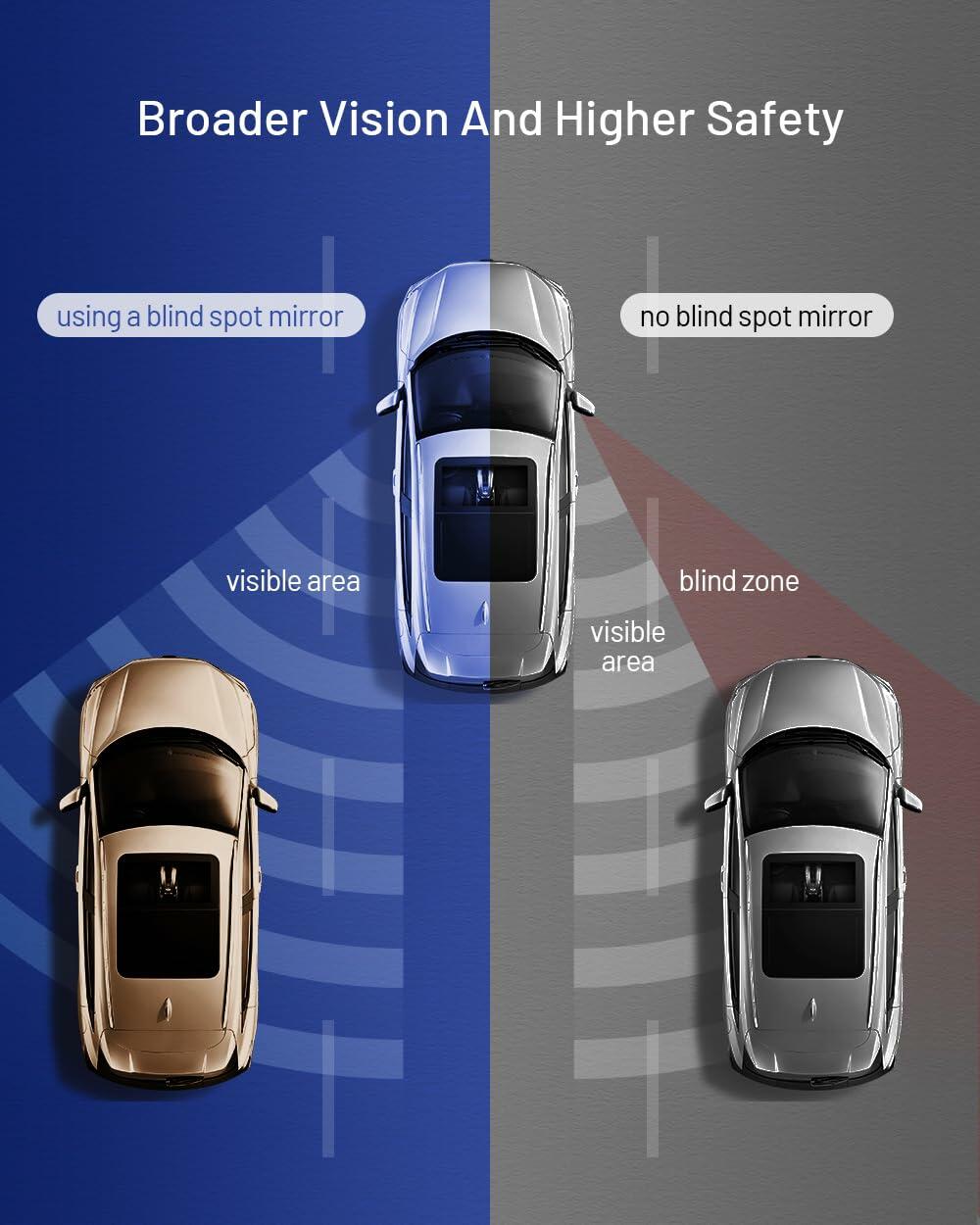 WildAuto Blind Spot Mirrors 2 Pack Round Frameless HD Glass Black 2"