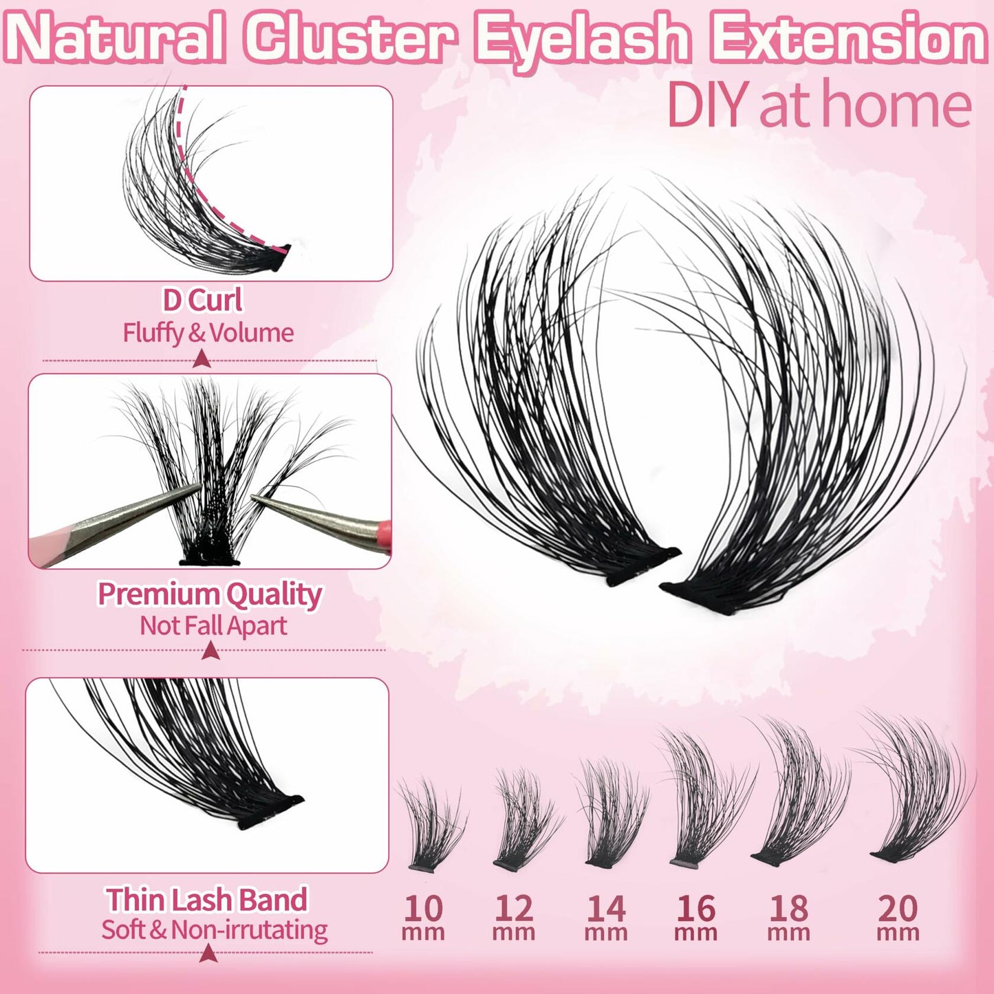 Anforlin Fluffy Lash Clusters 60D D Curl 14-22mm 280 PCS Black