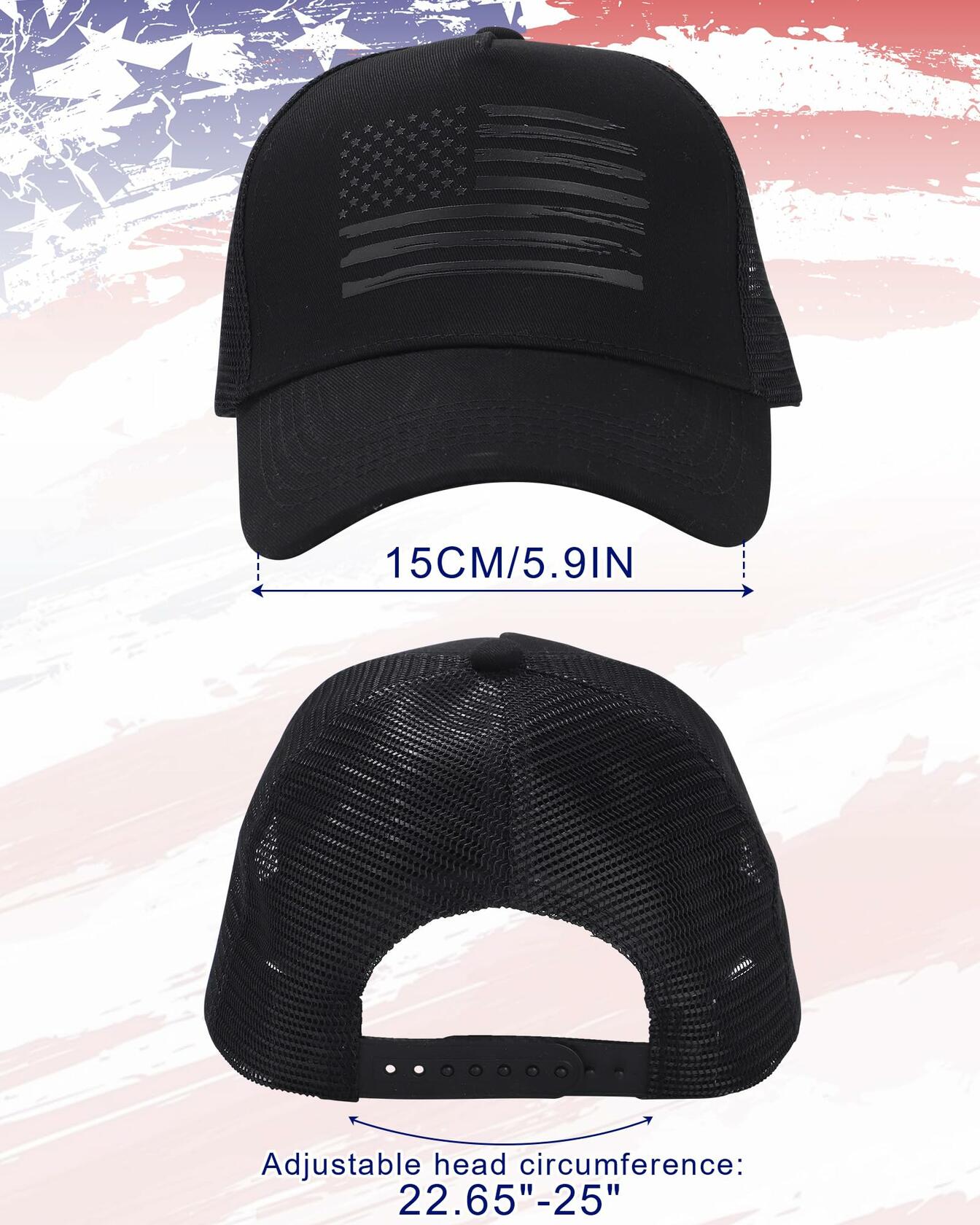 AWAYTR American Flag Trucker Snapback Hat Black One Size