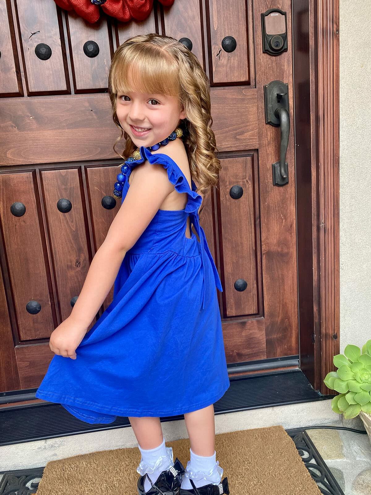 ALLIFly Girls Tie Back Sundress Back to School Blue Size 6