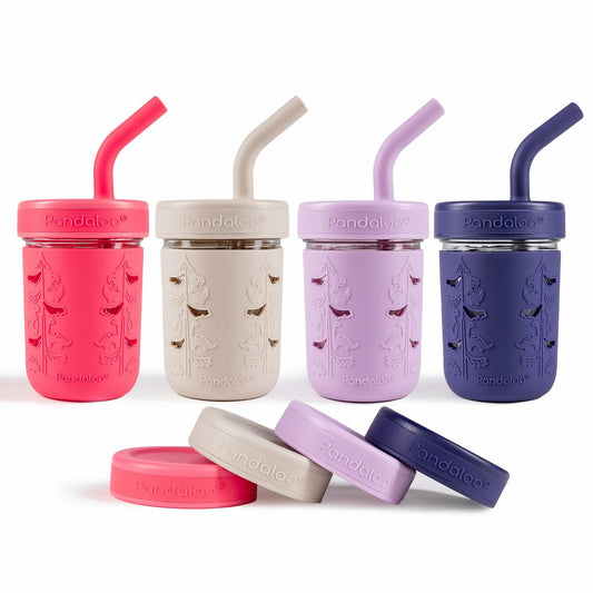 Pandaloo Mason Jar Toddler Cup 8oz Spill-Proof Glass Tumbler 4Pack Blue OPEN BOX