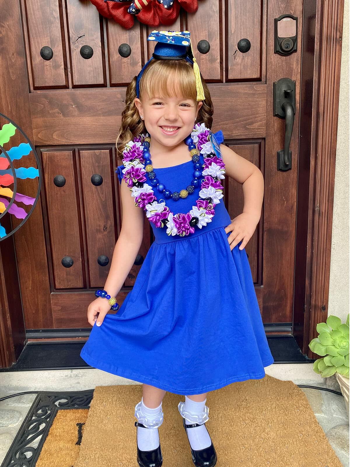 ALLIFly Girls Tie Back Sundress Back to School Blue Size 6