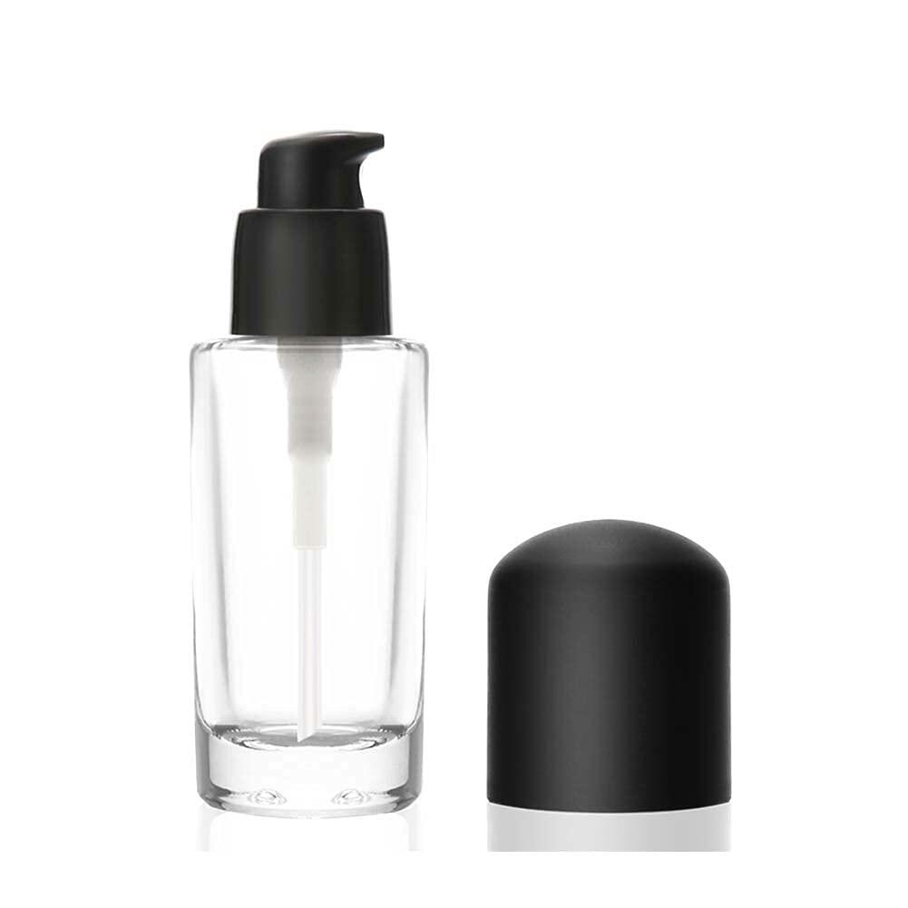 Furnido 4 Pack 30ml Clear Glass Round Essence Lotion Bottles with Pump