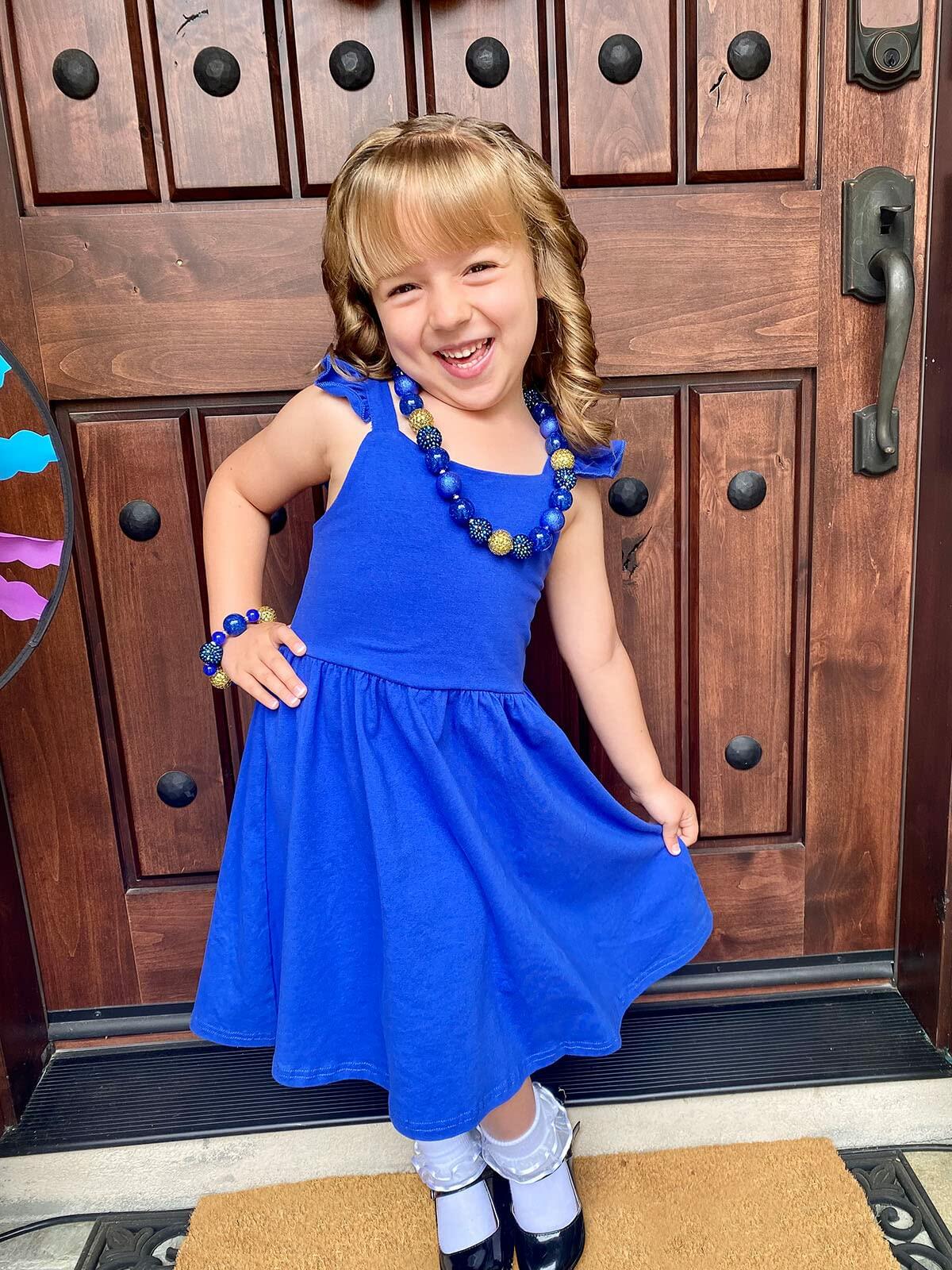ALLIFly Girls Tie Back Sundress Back to School Blue Size 6