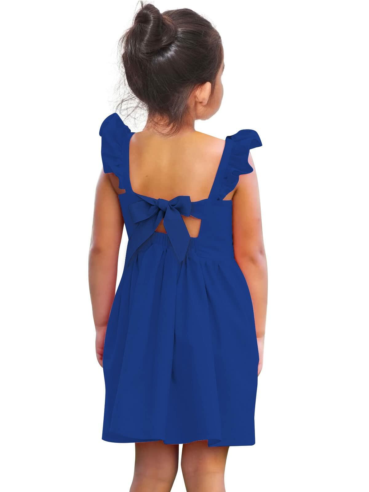 ALLIFly Girls Tie Back Sundress Back to School Blue Size 6