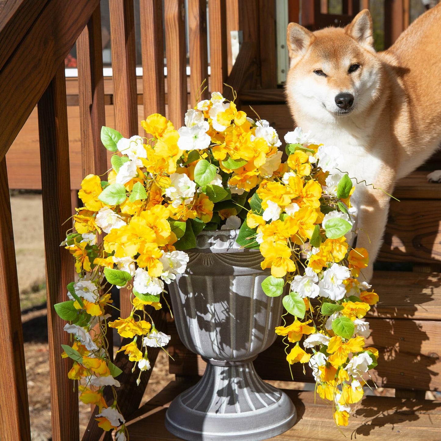 Ivydale Artificial Hibiscus Hanging Flowers Silk 2pcs Yellow White Vines